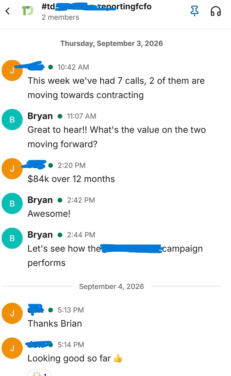 Original screenshot: This week we've had 7 calls, 2 of them are moving towards contracting.