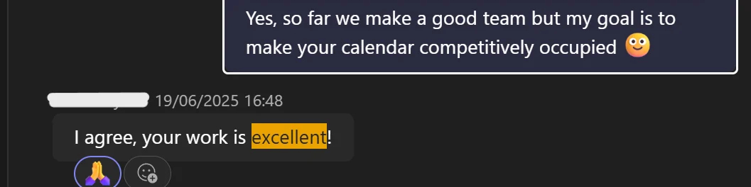 Original screenshot: I agree, your work is excellent!