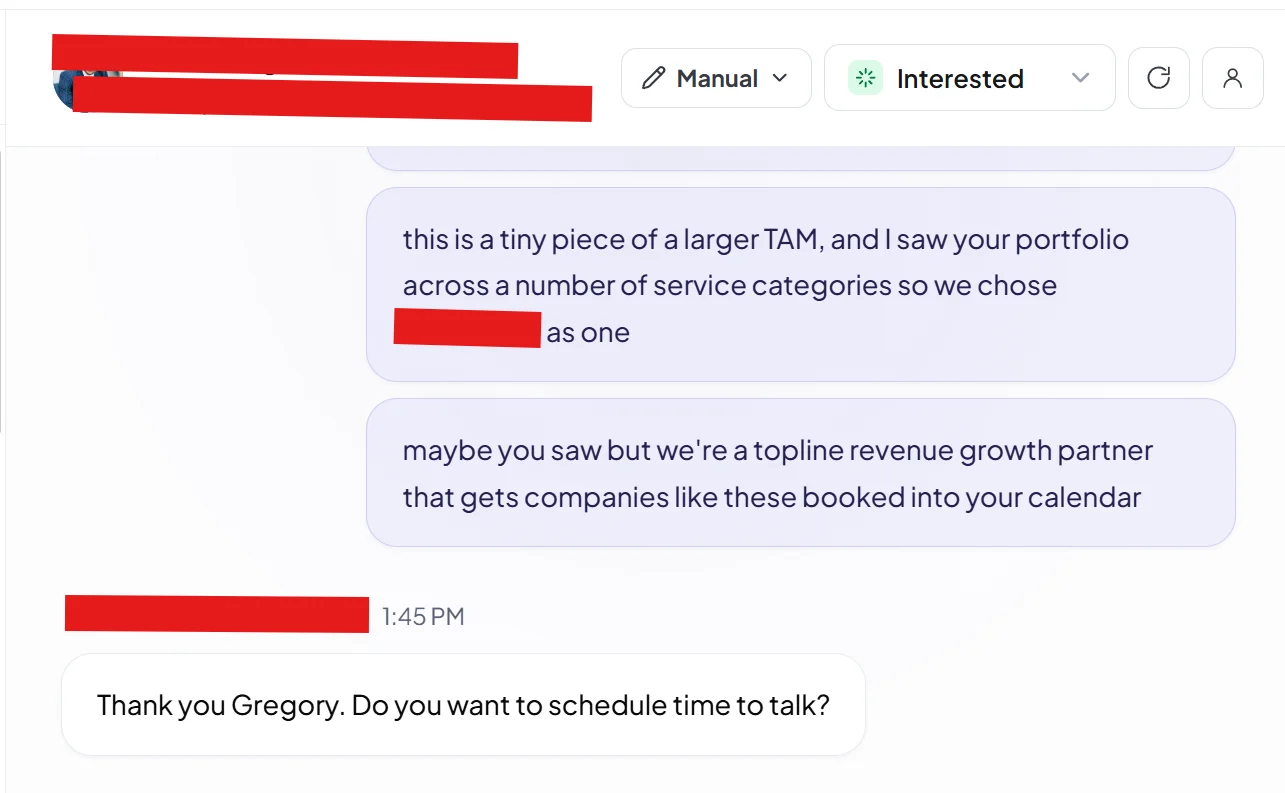 Original screenshot: Thank you Gregory. Do you want to schedule time to talk?